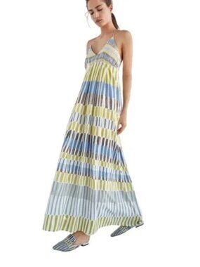Massimo Dutti Striped Halter Maxi Dress | US 4 | Blue Green Resort Coastal Boho